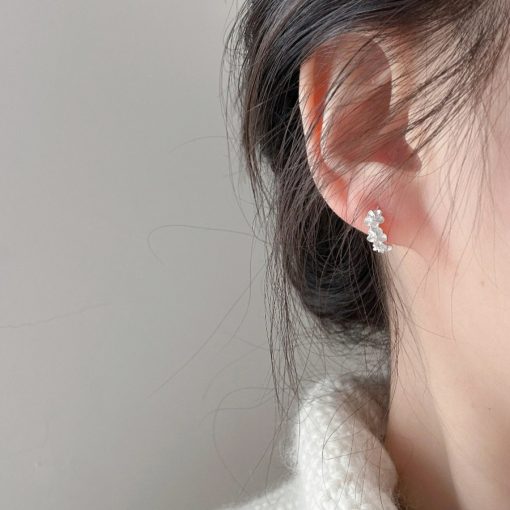 S925 Mạ Bạc Camellia Khóa Tai Bông Tai Xương Tai Bông Tai Khuyên Tai Rọc Nước Trang Sức Phụ Kiện