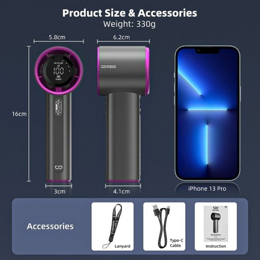 Quạt mini GOOJODOQ 4000 mAh di động có thể sạc gió mạnh 100 tốc độ turbo phản lực - Ảnh 3