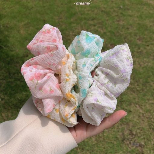 💕Dy💕Ngọt Ngào Hoa Scrunch Buộc Tóc Bóng Dây Buộc Tóc Dây Cao Su Tóc Đàn Hồi Cao Phụ Kiện Tóc - Ảnh 4