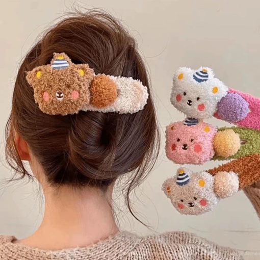 Mùa Đông Dễ Thương Sang Trọng Gấu Kẹp Tóc Kẹp Tóc Mũ Phụ Kiện - Ảnh 2