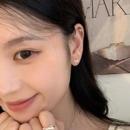 Roselife Thời Trang Hàn Quốc Mini S925 Bạc Nơ Bông Tai Nữ Bé Gái Không Gây Dị Ứng Xuyên Tai Phụ Kiện Trang Sức - Ảnh 6
