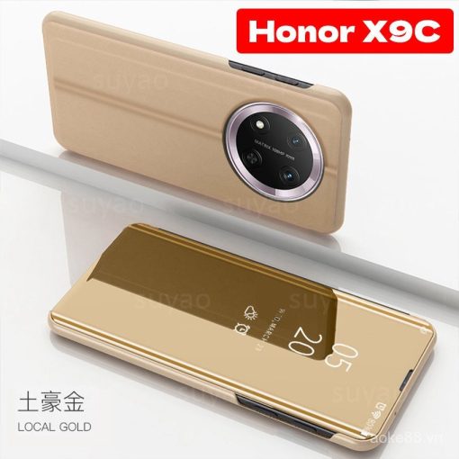 Ốp điện thoại dành cho Honor X9C X9 C 5g 2025 Ốp da lật lật mạ xem màn hình bao gương thông minh sang trọng từ tính cứng HP bảo vệ ví giá đỡ honorx9c x9b x9a B A - Ảnh 2
