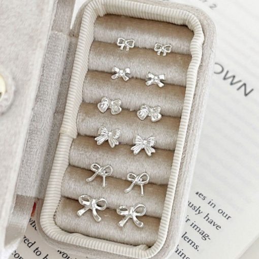 Roselife Thời Trang Hàn Quốc Mini S925 Bạc Nơ Bông Tai Nữ Bé Gái Không Gây Dị Ứng Xuyên Tai Phụ Kiện Trang Sức - Ảnh 4