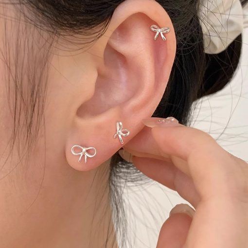 Roselife Thời Trang Hàn Quốc Mini S925 Bạc Nơ Bông Tai Nữ Bé Gái Không Gây Dị Ứng Xuyên Tai Phụ Kiện Trang Sức - Ảnh 5