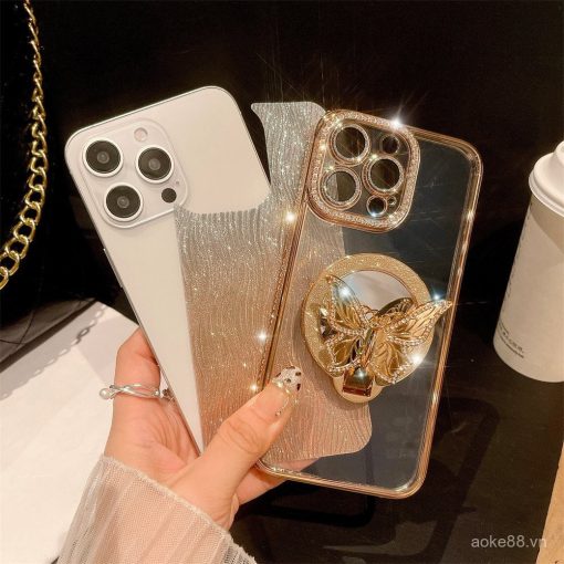Ốp điện thoại gương hình bướm kim cương sang trọng cho iPhone 16 11 12 13 14 15 pro max 16 15 plus, bảo vệ ống kính camera, ốp mềm TPU bảo vệ điện thoại - Ảnh 4