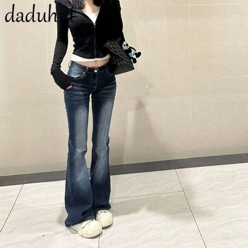 Daduhui New American Ins High Street Retro Micro Flared Jeans Niche High Waist Wide Leg Pants Large Size Trousers - Ảnh 4