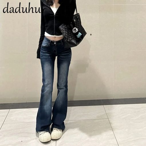 Daduhui New American Ins High Street Retro Micro Flared Jeans Niche High Waist Wide Leg Pants Large Size Trousers - Ảnh 2