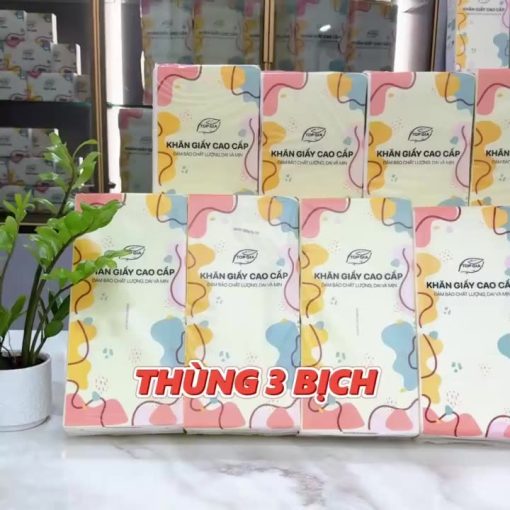 Thùng 6 bịch khăn giấy rút Top Gia treo tường đa sắc 1280 tờ, dập vân 4D, siêu dai và mềm mịn