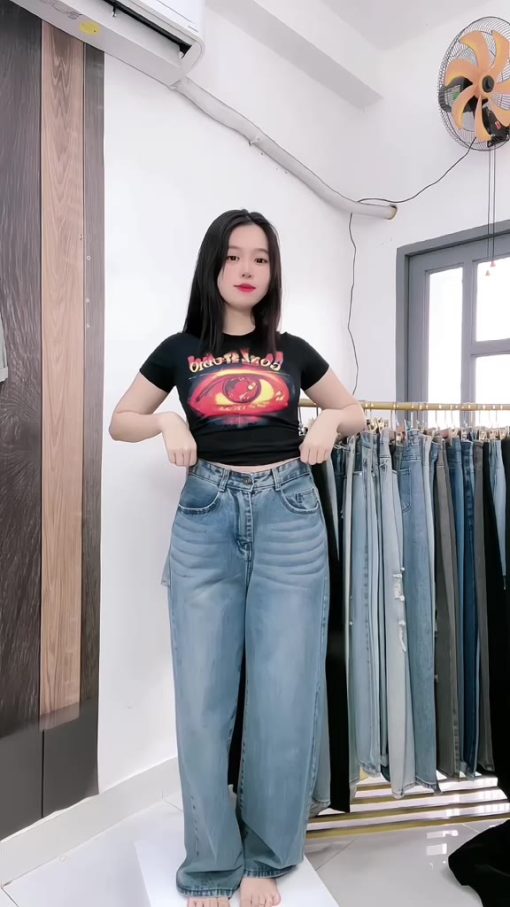 Quần jean Suông Ống Rộng màu Xanh Nhạt Mài Thời Trang dành cho BigSize hot hit 4542 0024 quần bò nữ ống rộng dáng xuông
