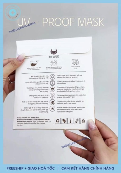 Khẩu trang chống tia UV- Proof Mask UNICARE chất vải lụa mềm mịn thoáng mát chống nắng hiệu quả