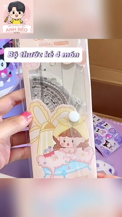 Bộ Văn Phòng Phẩm Kuromi Hộp Quà Tặng Bút, Thước, Sổ và Túi Dễ Thương Dành Làm Quà Sinh Nhât, Noel