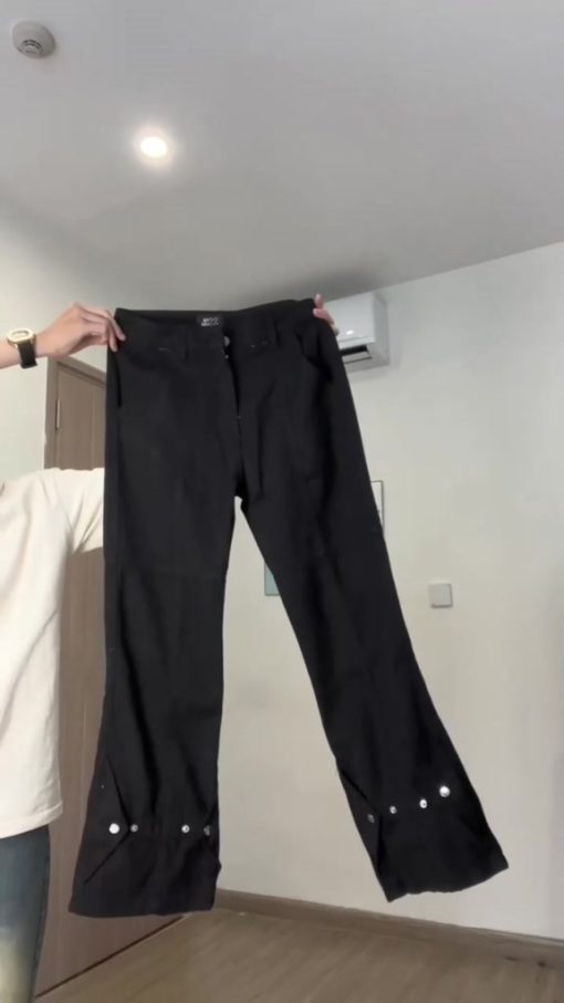 Quần jean kaki nam ống loe phối cúc bấm Buttons Pants unisex jean Maxstore phá cách phong cách B105
