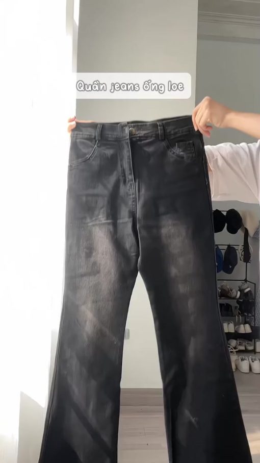 Quần Jeans Nữ Ống Loe MIAA Lưng Cao Màu RETRO Chất Dày Dặn Co Giãn Tốt, quần bò ống loe nữ cạp cao ôm eo gọn chân