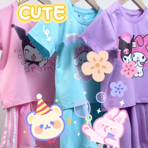 Set váy bé gái Kuromi Amymei, áo croptop, cotton 4c, thoáng mát, cho bé 16-32kg VAYAOCROPTOP_KUROMIN