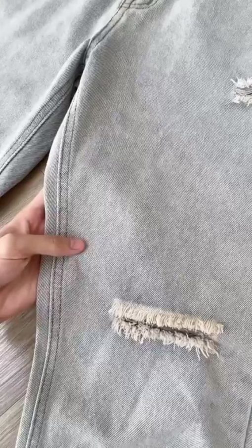 Quần Jean Baggy Nam Nữ Bagy Form Suông Ống Suông Wash Rách Phong Cách, Quần Nam Màu Rêu Bạc và Xanh
