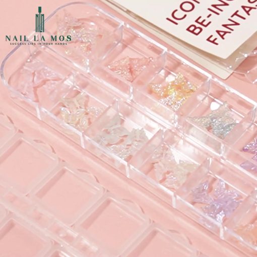 Khay 12 ô charm bướm trang trí kim tuyến La D’ Fera chính hãng - Charm butterfly phản quang ánh sáng trang trí móng nail