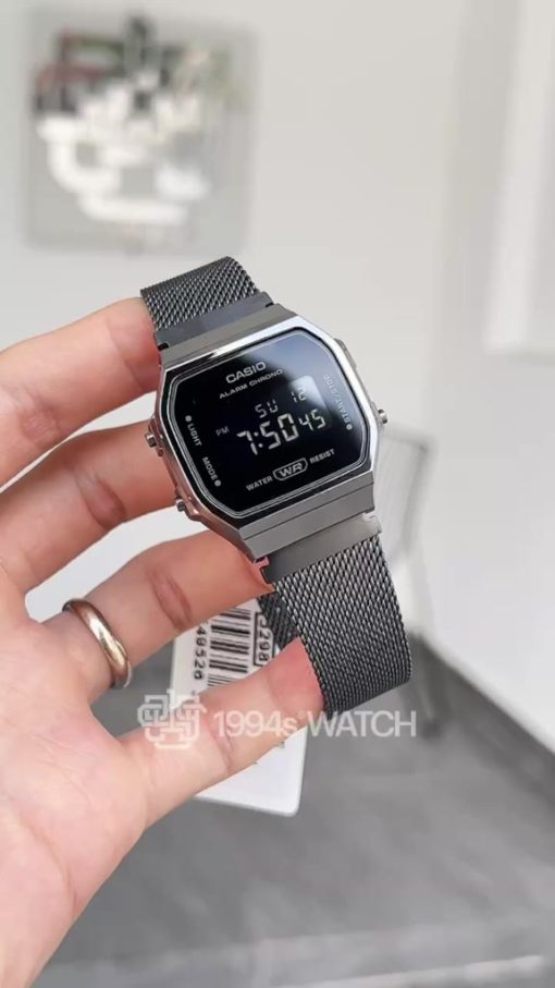 Đồng hồ nam/nữ Casio A168 / A168WEMB-1B dây thép không gỉ, chống nước 3atm, hàng chính hãng