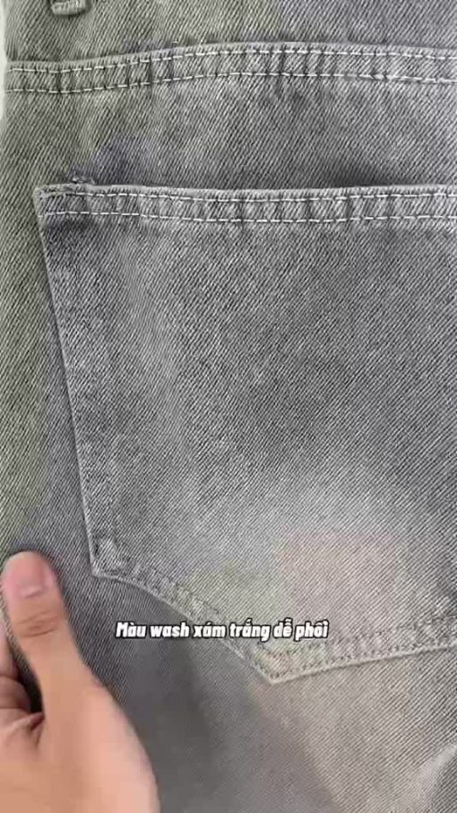 QUẦN BAGGY JEANS WASH (XÁM/KHÓI/XANH/VÀNG/ĐEN) FORM ỐNG RỘNG NAM NỮ NHIỀU MÀU PHỦ GÓT CHÙM GIÀY HALO KAKI