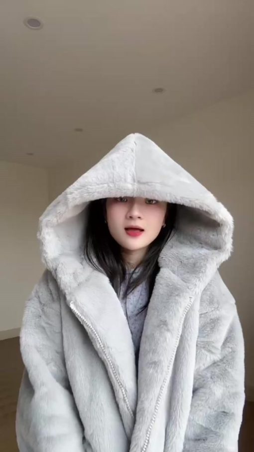 Áo khoác lông thỏ unisex form rộng thụng MÀU TRƠN CÓ MŨ siêu rộng thiết kế phong cách Hàn Quốc