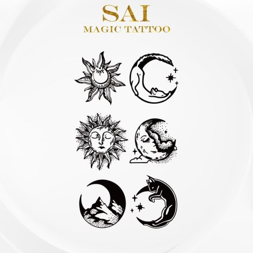 Miếng dán hình xăm tạm thời SAI MAGIC TATTOO 10CM×06CM chống thấm nước lâu trôi lên đến 2 tuần,Cổ tay Cánh tay,Bé nhỏ Cute Dễ thương tối giản,Thập cẩm Mặt trời Mặt trăng Hành tinh 012 - Ảnh 2
