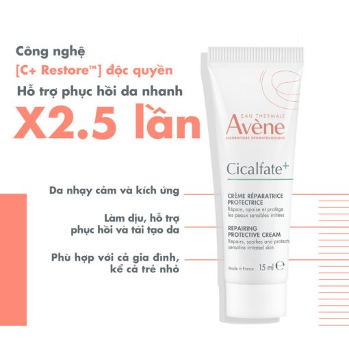 Combo 2 Kem phục hồi Eau Thermale Avène CICALFATE+ Repairing Protective Cream giúp làm lành da 15ml - Ảnh 5