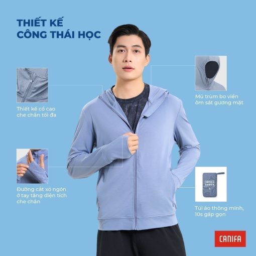 Áo khoác chống nắng nam CANIFA dài tay có mũ kéo khoá bản cải tiến 8OT24S001 - Ảnh 5