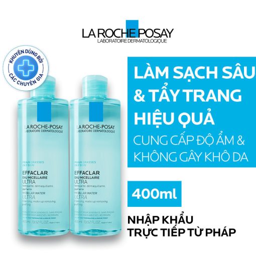 Bộ đôi nước tẩy trang & làm sạch cho da mụn, da dầu nhạy cảm La Roche-Posay Efffaclar Micellar Water 400ml - Ảnh 3