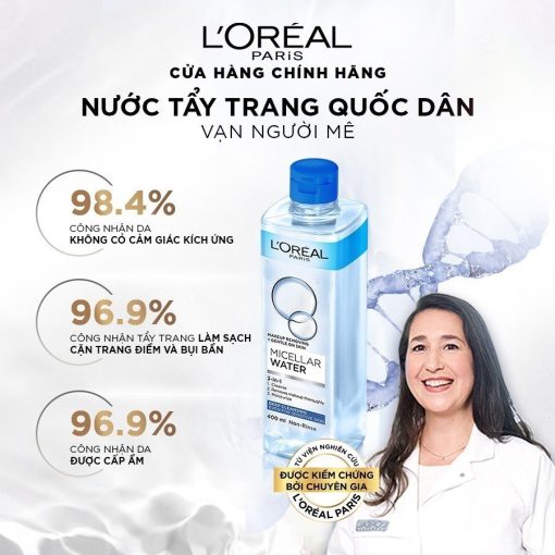 Nước tẩy trang giúp làm sạch sâu, loại bỏ bụi bẩn và lớp trang điểm 3-in-1 L'Oreal Paris Micellar Water 400ml - Ảnh 4