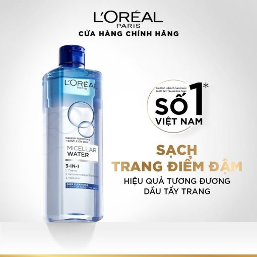 Nước tẩy trang giúp làm sạch sâu, loại bỏ bụi bẩn và lớp trang điểm 3-in-1 L'Oreal Paris Micellar Water 400ml - Ảnh 3