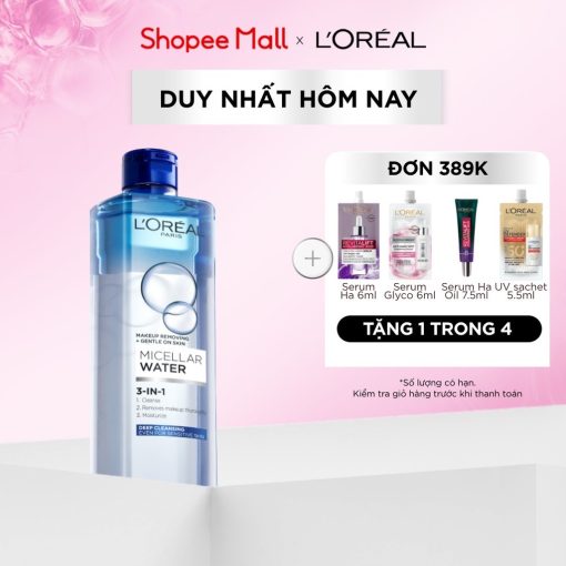 Nước tẩy trang giúp làm sạch sâu, loại bỏ bụi bẩn và lớp trang điểm 3-in-1 L'Oreal Paris Micellar Water 400ml - Ảnh 2