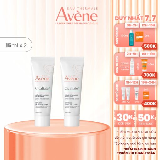 Combo 2 Kem phục hồi Eau Thermale Avène CICALFATE+ Repairing Protective Cream giúp làm lành da 15ml - Ảnh 2