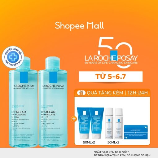 Bộ đôi nước tẩy trang & làm sạch cho da mụn, da dầu nhạy cảm La Roche-Posay Efffaclar Micellar Water 400ml - Ảnh 2