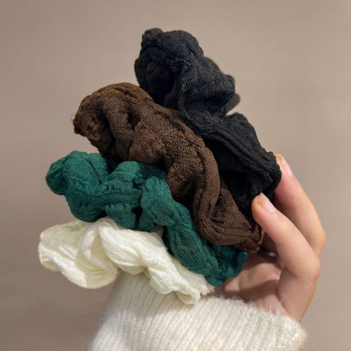 Dây buộc tóc scrunchies NOVSET cột tóc Dây Buộc Tóc Màu Kem Cỡ Lớn Thiết Kế Xếp Ly Đơn Giản Thời Trang - Ảnh 3