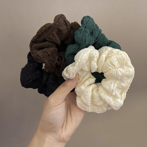 Dây buộc tóc scrunchies NOVSET cột tóc Dây Buộc Tóc Màu Kem Cỡ Lớn Thiết Kế Xếp Ly Đơn Giản Thời Trang - Ảnh 5