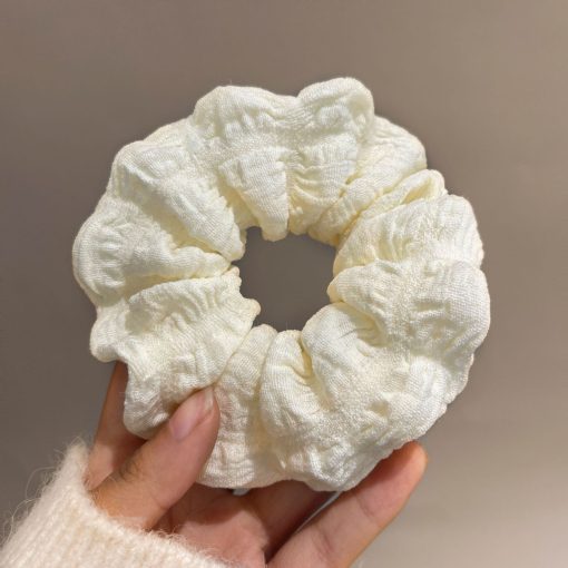 Dây buộc tóc scrunchies NOVSET cột tóc Dây Buộc Tóc Màu Kem Cỡ Lớn Thiết Kế Xếp Ly Đơn Giản Thời Trang - Ảnh 6