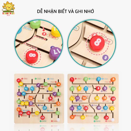 Bảng gỗ đồ chơi Montessori, đồ chơi thông minh giúp phát triển tư duy cho bé, vât liệu gỗ tự nhiên an toàn - Sunny Kids - Ảnh 4