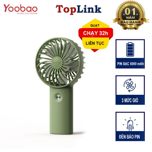 Quạt Tích Điện Cầm Tay Pin Trâu 32h Sử Dụng Yoobao F3 Với 3 Tốc Độ Gió Có Đèn Báo Pin Thiết Kế Nhỏ Ngọn - TopLink - Ảnh 2