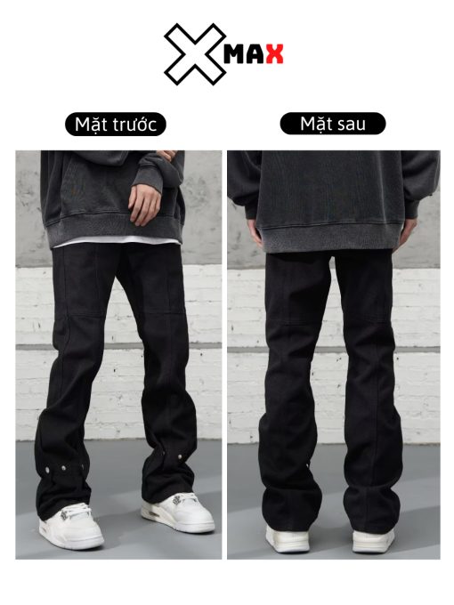 Quần jean kaki nam ống loe phối cúc bấm Buttons Pants unisex jean Maxstore phá cách phong cách B105 - Ảnh 5