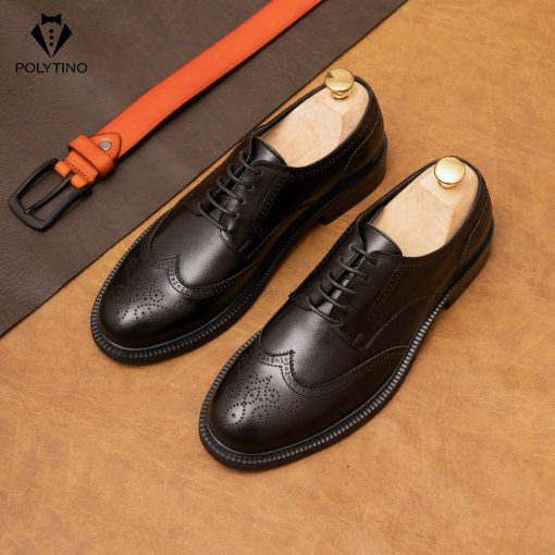 Giày Da Nam Cao Cấp DERBY 001 POLYTINO Tăng Chiều Cao Đế Gỗ Giày Tây Nam Da Bò Bảo Hành 12 Tháng - Ảnh 2