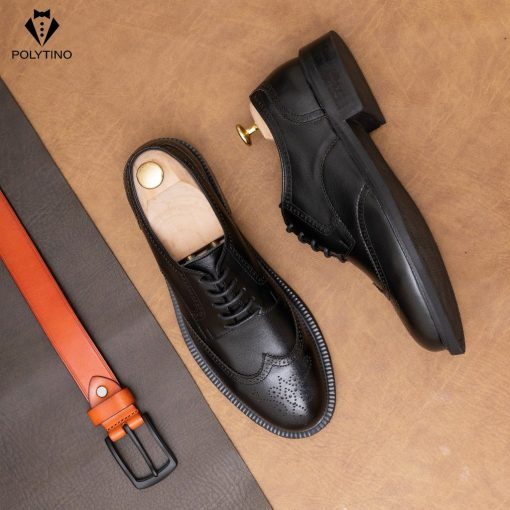 Giày Da Nam Cao Cấp DERBY 001 POLYTINO Tăng Chiều Cao Đế Gỗ Giày Tây Nam Da Bò Bảo Hành 12 Tháng - Ảnh 5
