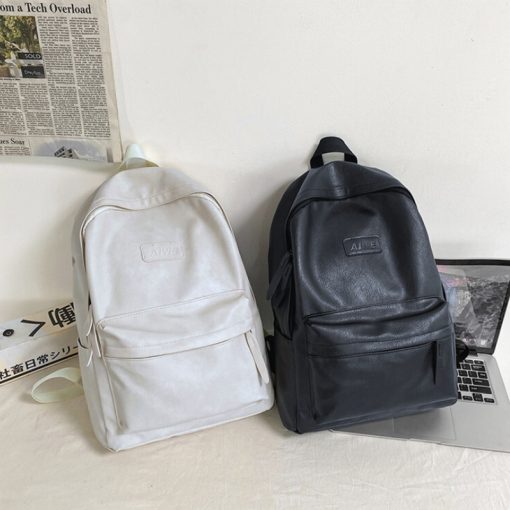 Balo da nữ đi học GENBAG balo da pu nam nữ ulzzang chống thấm nước basic trơn đựng laptop 15,6 inch BL23 - Ảnh 5