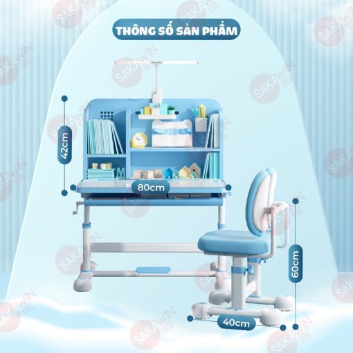 Bộ bàn học chống gù chống cận Sakawin A16 Plus Bàn học chống gù có giá sách Nâng hạ tay quay cao cấp Tiện lợi - Ảnh 4