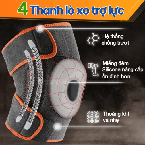 Bó Gối Thể Thao Bảo Vệ Đầu Gối Cao Cấp 4 Lò Xo Đàn Hồi Có Đệm Silicone, Băng Gối Chạy Bộ Tập Gym [BG02] - Ảnh 5