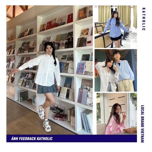 Áo Sơ Mi Trơn Tay Dài Nam Nữ Hàn Quốc Local Brand KATHOLIC Chất Liệu Oxford Form Rộng 3 Màu Trắng, Hồng, Xanh KAT019 - Ảnh 5