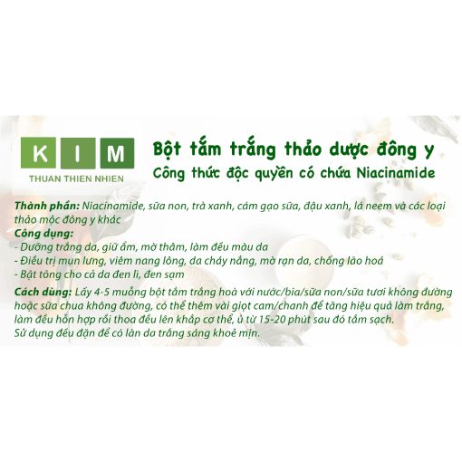 Bột ủ trắng Niacinamide độc quyền Spa tắm trắng thuần chay homemade Kim - Thuần Thiên Nhiên trắng da dưỡng da nâng tone - Ảnh 5