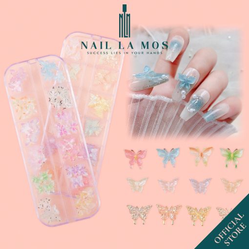 Khay 12 ô charm bướm trang trí kim tuyến La D’ Fera chính hãng - Charm butterfly phản quang ánh sáng trang trí móng nail - Ảnh 2