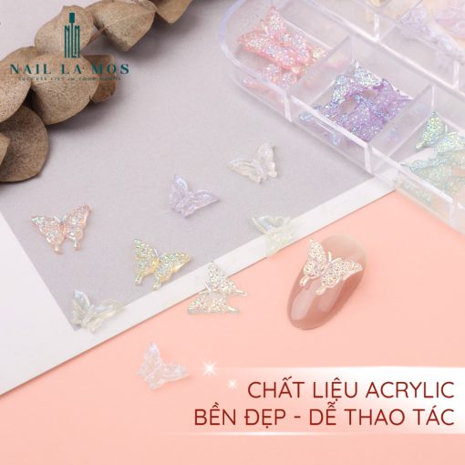 Khay 12 ô charm bướm trang trí kim tuyến La D’ Fera chính hãng - Charm butterfly phản quang ánh sáng trang trí móng nail - Ảnh 4