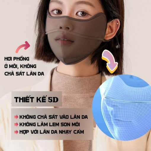 Khẩu Trang 5D Vải Kháng Khuẩn Đẹp Dày 3 Lớp Chống Nắng Chống Tia UV Giữ Ấm Điều Chỉnh Đước Dây Đeo - Ảnh 4
