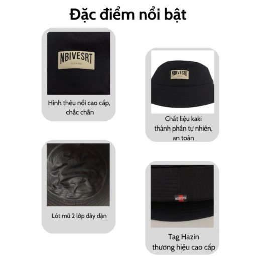 Mũ bucket vành cụp,Nón tai bèo thêu nổi Nbivest chất kaki cao cấp form unisex nam nữ đi biển du lịch - Meili official - Ảnh 3
