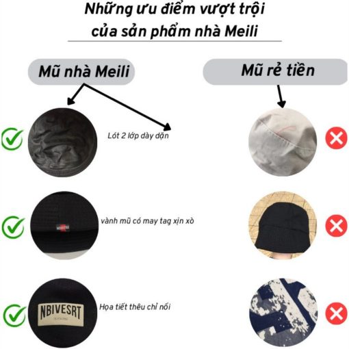 Mũ bucket vành cụp,Nón tai bèo thêu nổi Nbivest chất kaki cao cấp form unisex nam nữ đi biển du lịch - Meili official - Ảnh 4